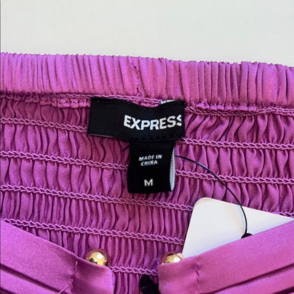 NWT Elegant Purple/Pink Express Cropped Top with Puff Sleeves Size M - Picture 3 of 6